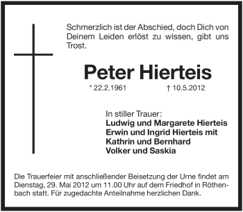Traueranzeige von Peter Hierteis von Pegnitz-Zeitung